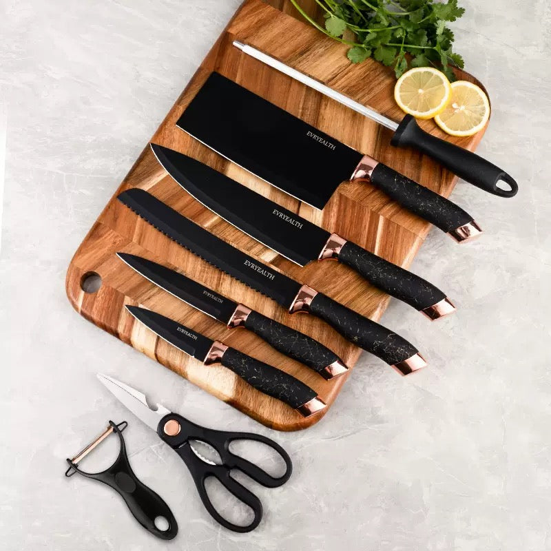 Stainless steel marble-pattern kitchen knife set - 9-piece set