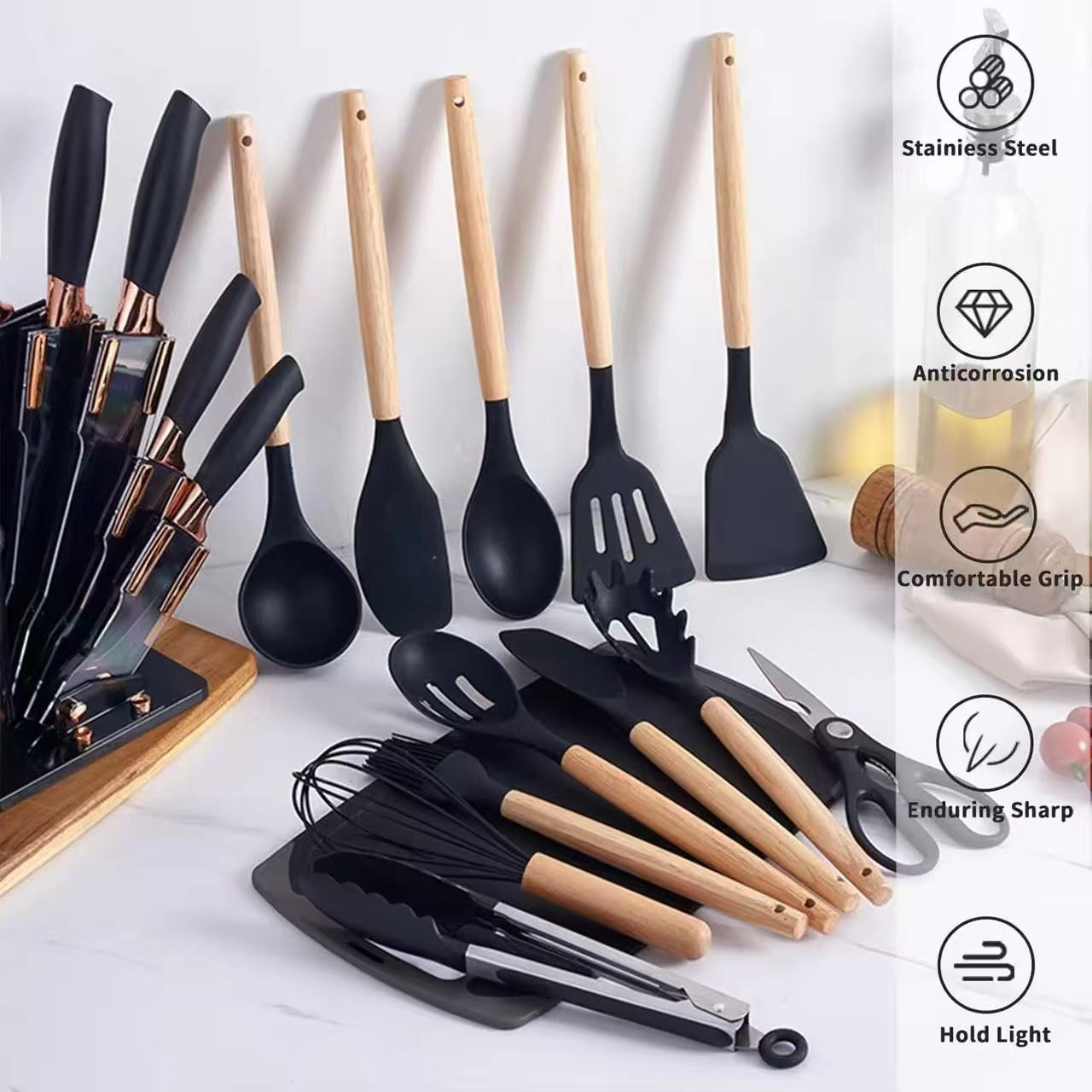 Acrylic base silicone kitchenware set - 19-piece set