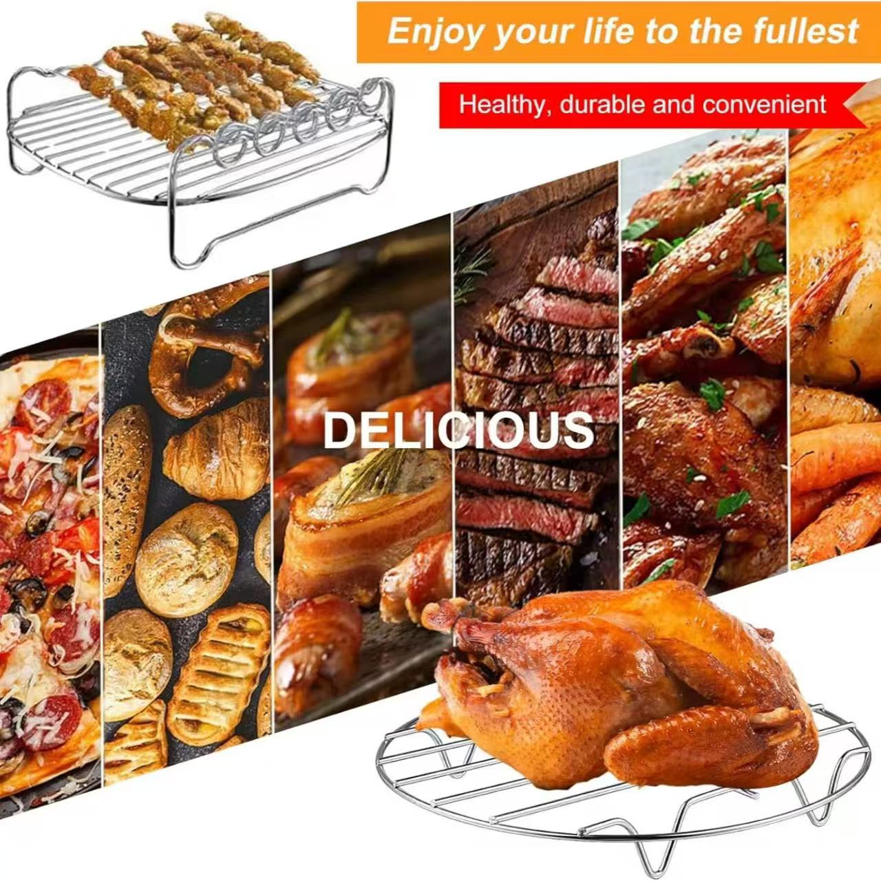 Stainless steel double-layer barbecue rack and bread rack, air fryer accessory