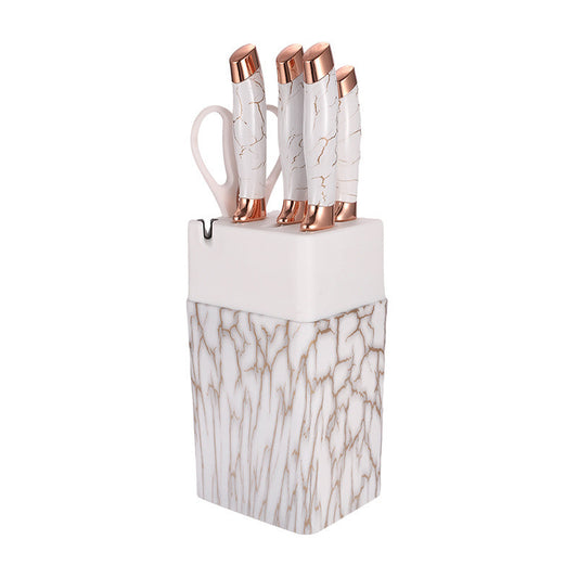 Marble-patterned stainless steel kitchen knife set - 7-piece set