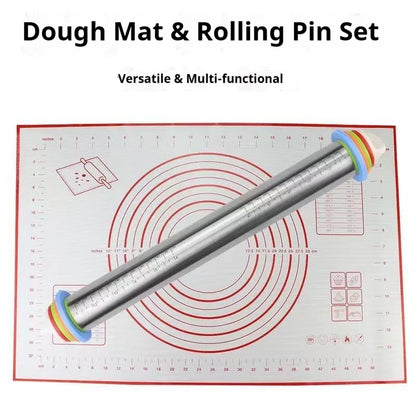 Stainless steel rolling pin and dough mat set