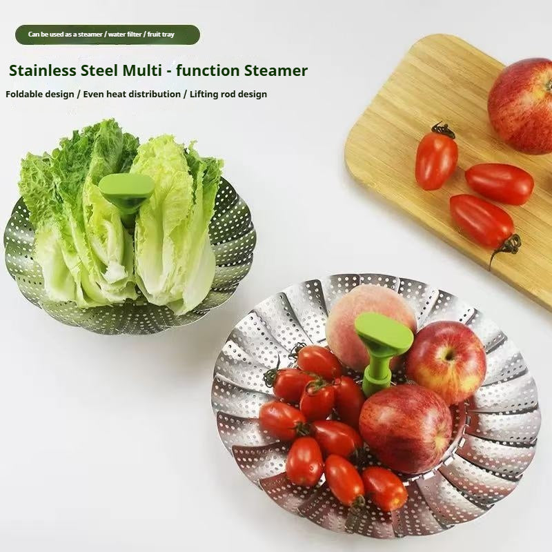 Stretchable and foldable stainless steel steamer tray