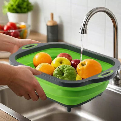 Multifunctional silicone folding draining basket / chopping board