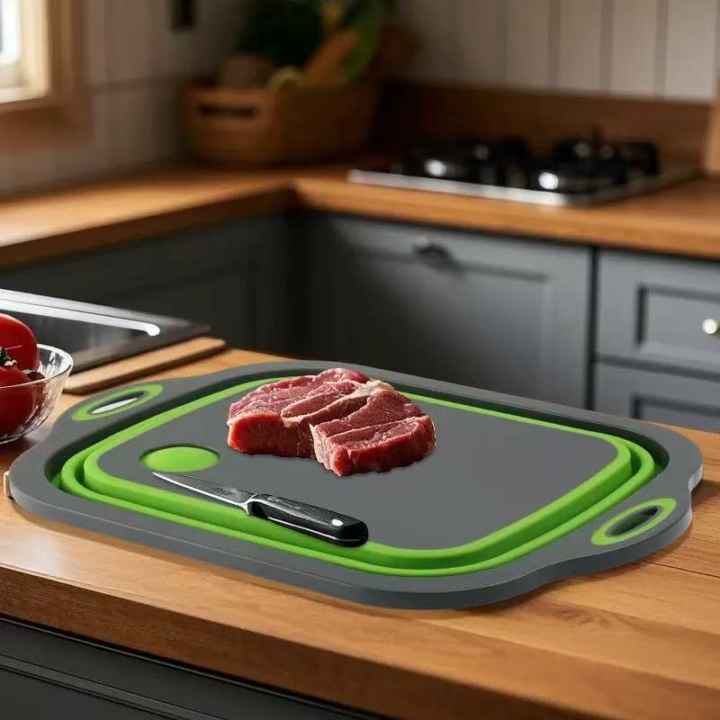 Multifunctional silicone folding draining basket / chopping board