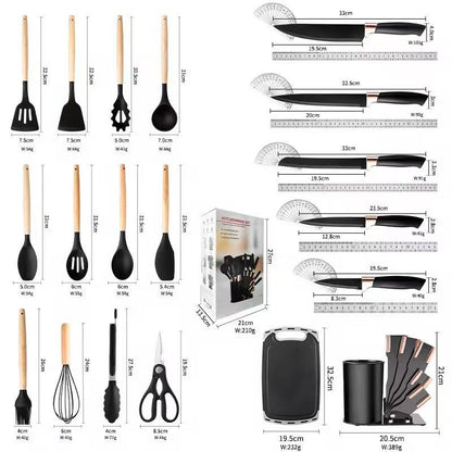 Acrylic base silicone kitchenware set - 19-piece set