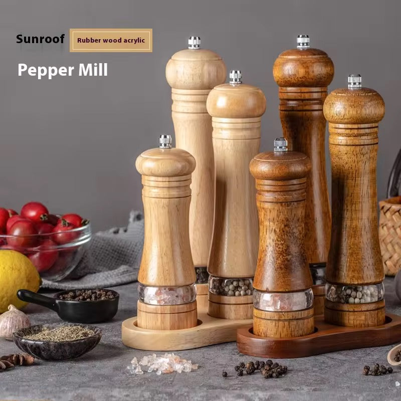 Manual 6-inch, 8-inch, 10-inch pepper grinder, oak pepper grinding jar for making fresh pepper powder for seasoning