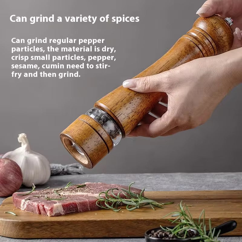 Manual 6-inch, 8-inch, 10-inch pepper grinder, oak pepper grinding jar for making fresh pepper powder for seasoning