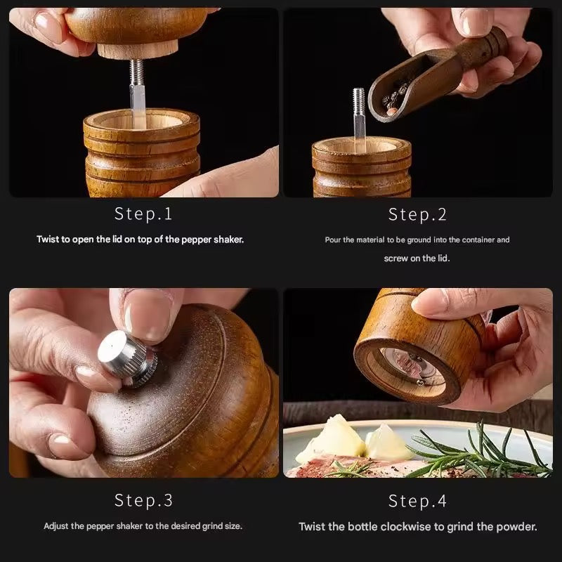 Manual 6-inch, 8-inch, 10-inch pepper grinder, oak pepper grinding jar for making fresh pepper powder for seasoning
