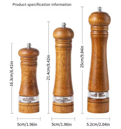 Manual 6-inch, 8-inch, 10-inch pepper grinder, oak pepper grinding jar for making fresh pepper powder for seasoning