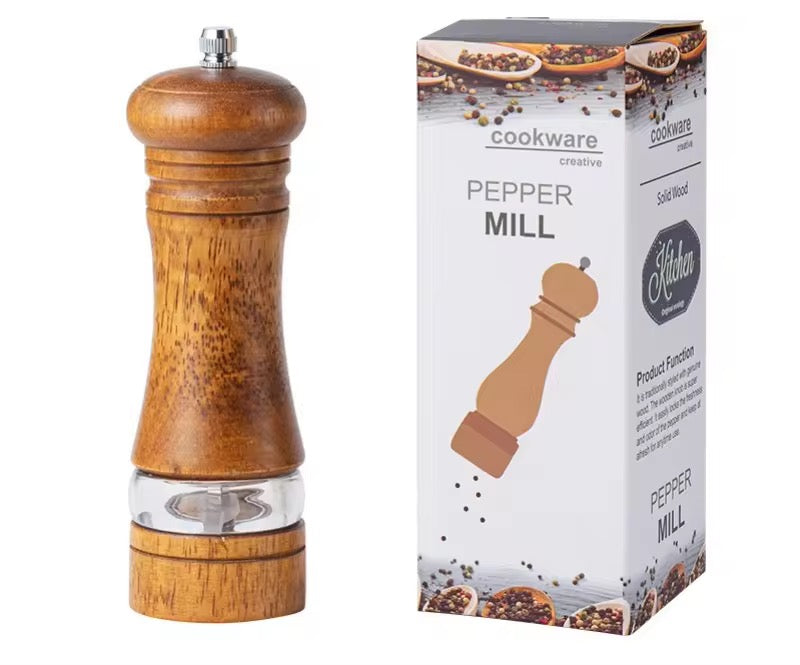 Manual 6-inch, 8-inch, 10-inch pepper grinder, oak pepper grinding jar for making fresh pepper powder for seasoning