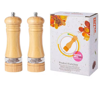 Manual 6-inch, 8-inch, 10-inch pepper grinder, oak pepper grinding jar for making fresh pepper powder for seasoning