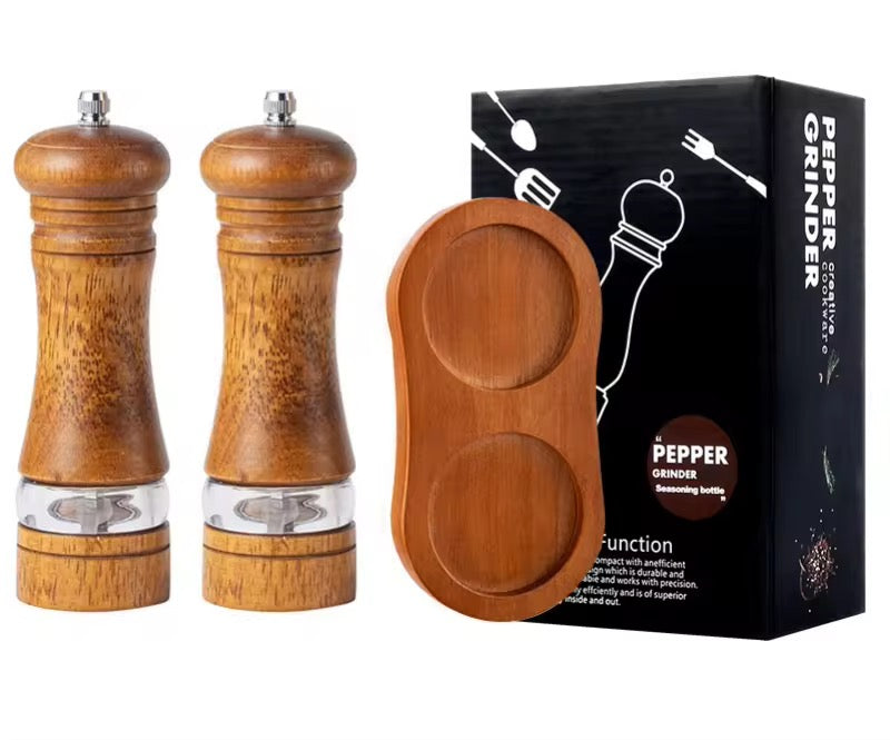 Manual 6-inch, 8-inch, 10-inch pepper grinder, oak pepper grinding jar for making fresh pepper powder for seasoning