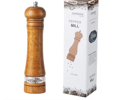 Manual 6-inch, 8-inch, 10-inch pepper grinder, oak pepper grinding jar for making fresh pepper powder for seasoning