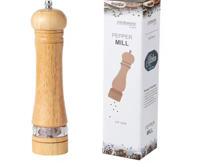 Manual 6-inch, 8-inch, 10-inch pepper grinder, oak pepper grinding jar for making fresh pepper powder for seasoning