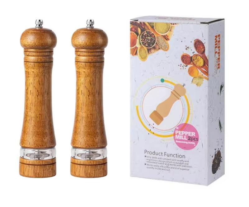 Manual 6-inch, 8-inch, 10-inch pepper grinder, oak pepper grinding jar for making fresh pepper powder for seasoning