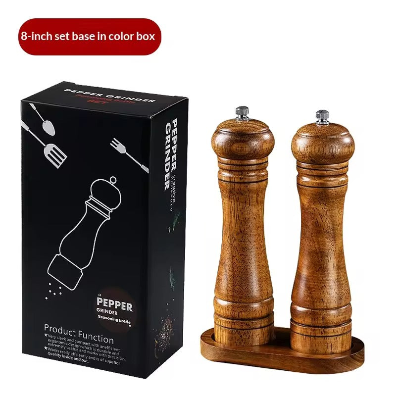 Manual 5-inch, 8-inch, 10-inch pepper grinder, oak pepper grinding jar for making fresh pepper powder for seasoning