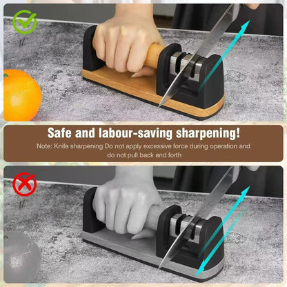 Wood-handled household kitchen knife sharpener