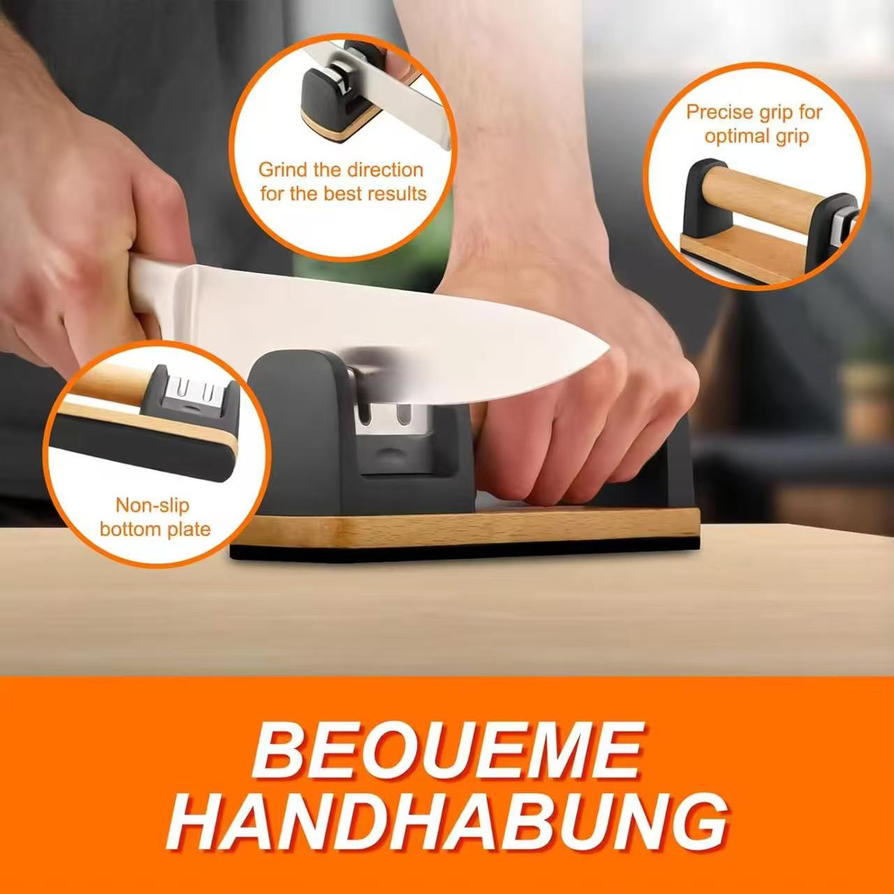Wood-handled household kitchen knife sharpener