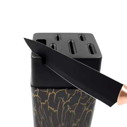 Marble-patterned stainless steel kitchen knife set - 7-piece set