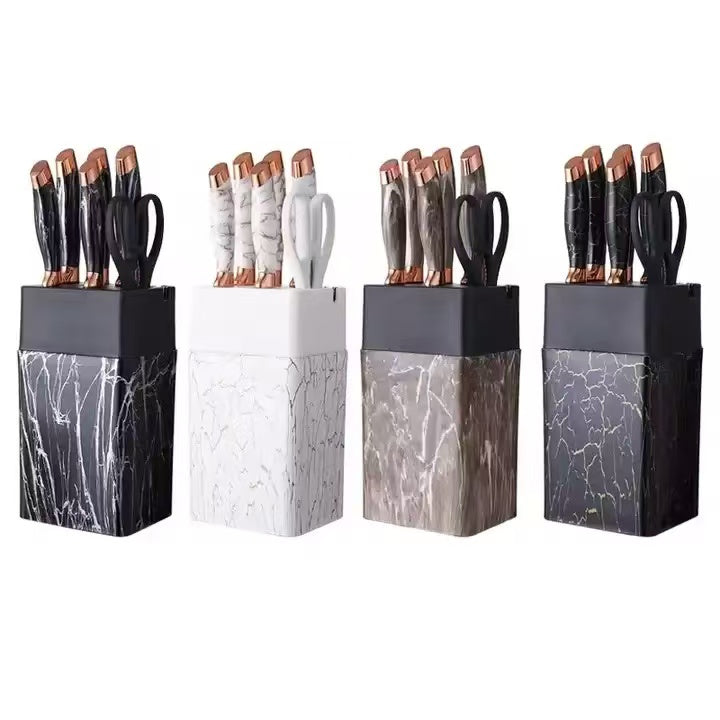 Marble-patterned stainless steel kitchen knife set - 7-piece set