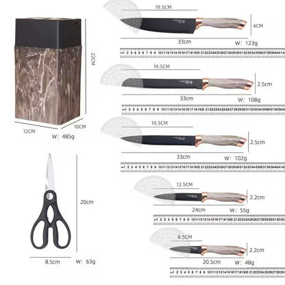 Marble-patterned stainless steel kitchen knife set - 7-piece set