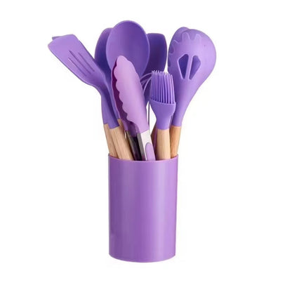 600g/700g/800g Wood-handled silicone kitchenware set - 12-piece set