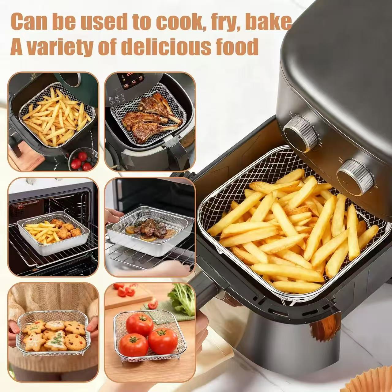 Special accessories for multi-functional air fryer, 304 stainless steel baking rack, fruit and vegetable utensil filter rack, dehydration rack