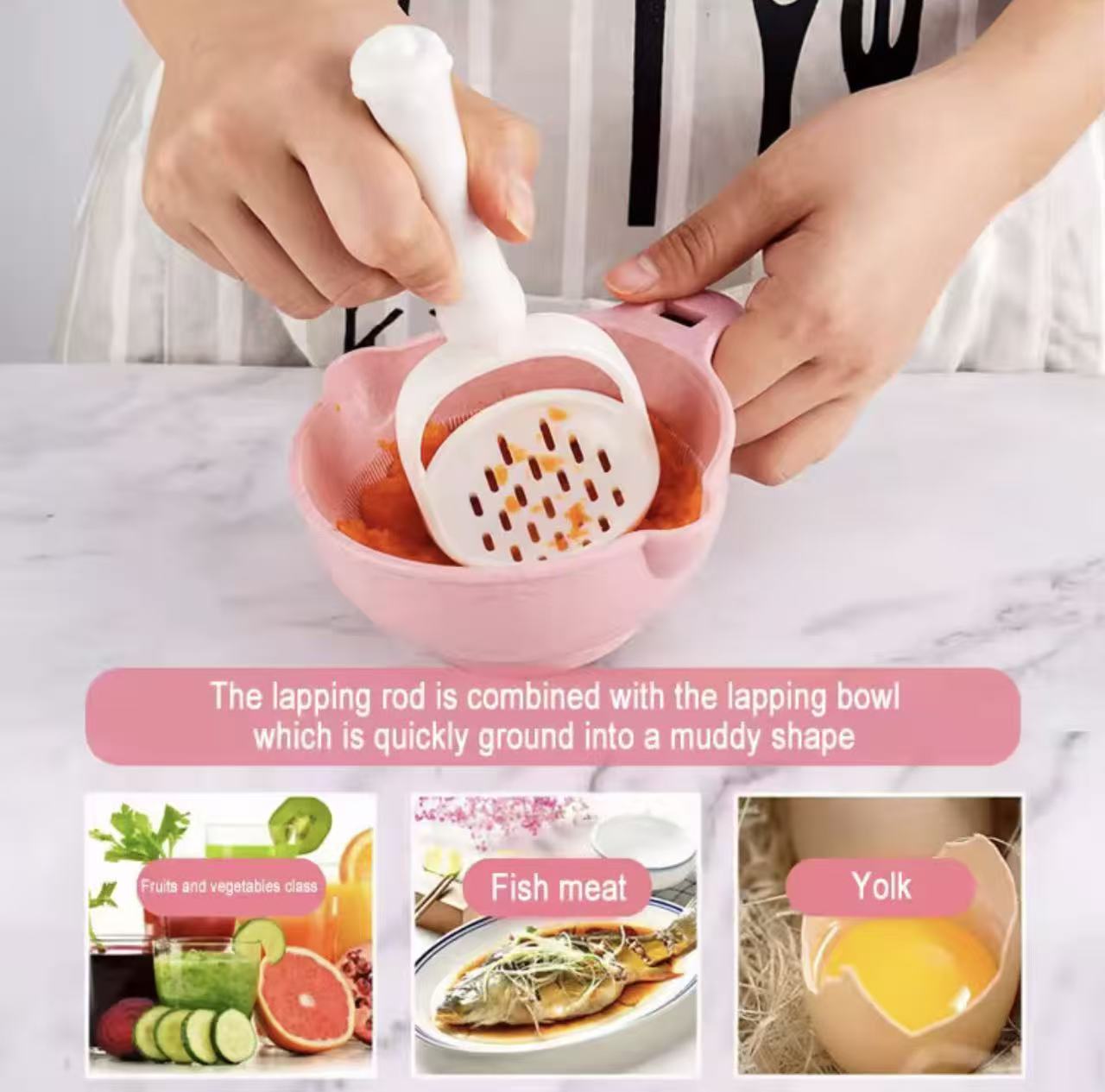 Baby complementary food preparation set, fruit and vegetable puree grinder, grinding bowl