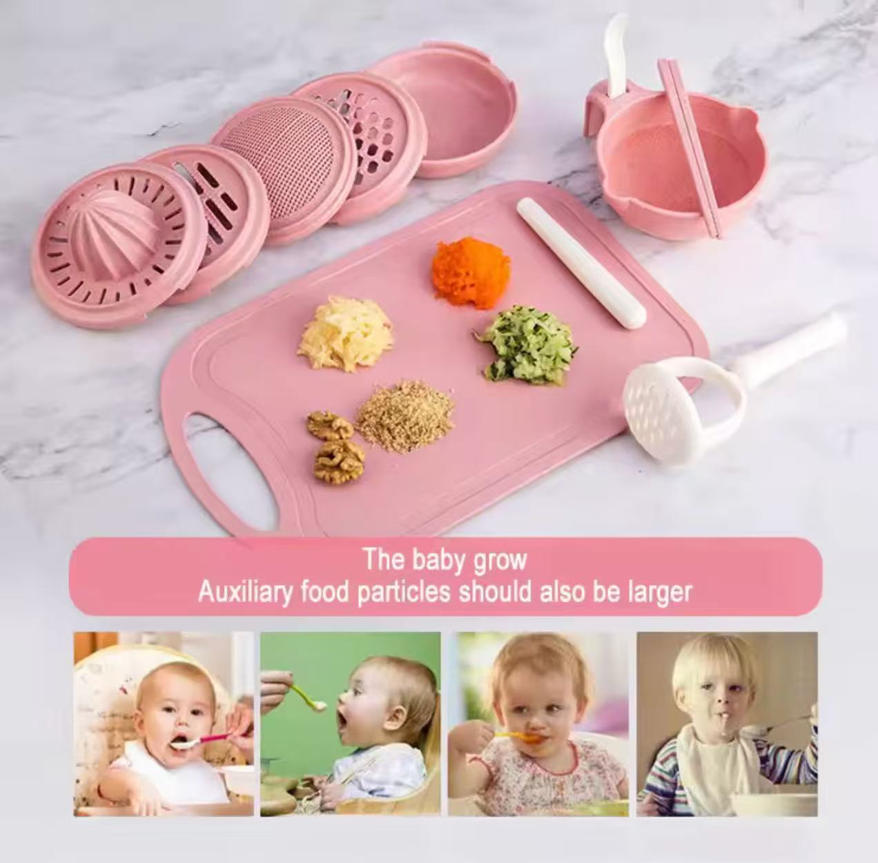 Baby complementary food preparation set, fruit and vegetable puree grinder, grinding bowl
