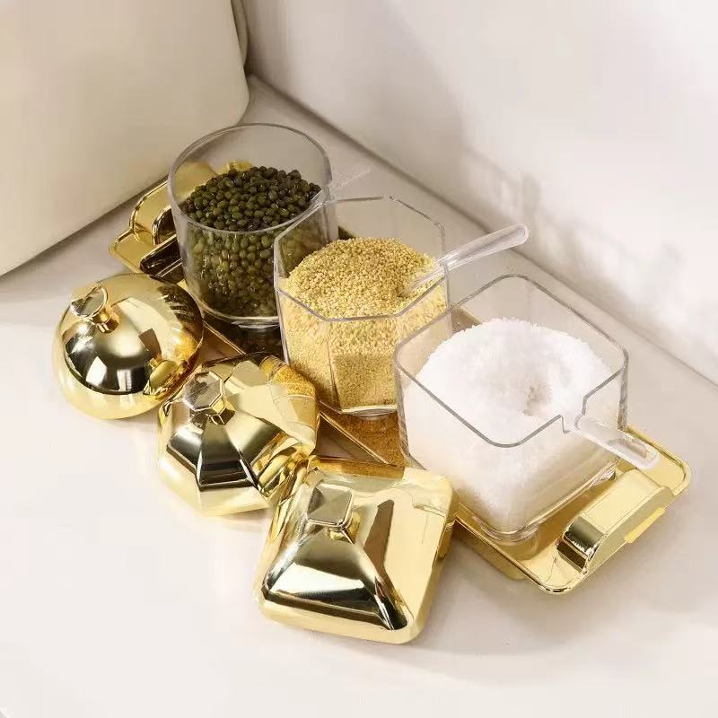 Acrylic electroplated kitchen seasoning container ，kitchen storage box