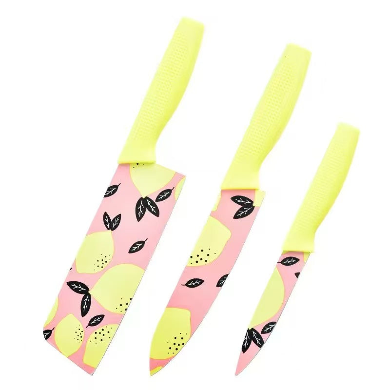 Printed stainless steel kitchen knives set - 3-piece set