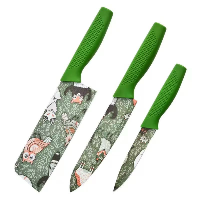 Printed stainless steel kitchen knives set - 3-piece set