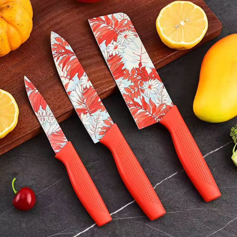 Printed stainless steel kitchen knives set - 3-piece set