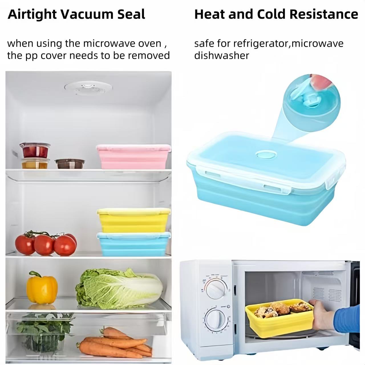 Foldable high-temperature-resistant food-grade silicone food storage container, refrigerator storage box, convenient outdoor packing box