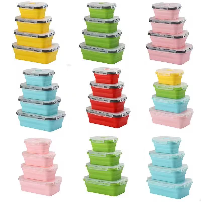 Foldable high-temperature-resistant food-grade silicone food storage container, refrigerator storage box, convenient outdoor packing box