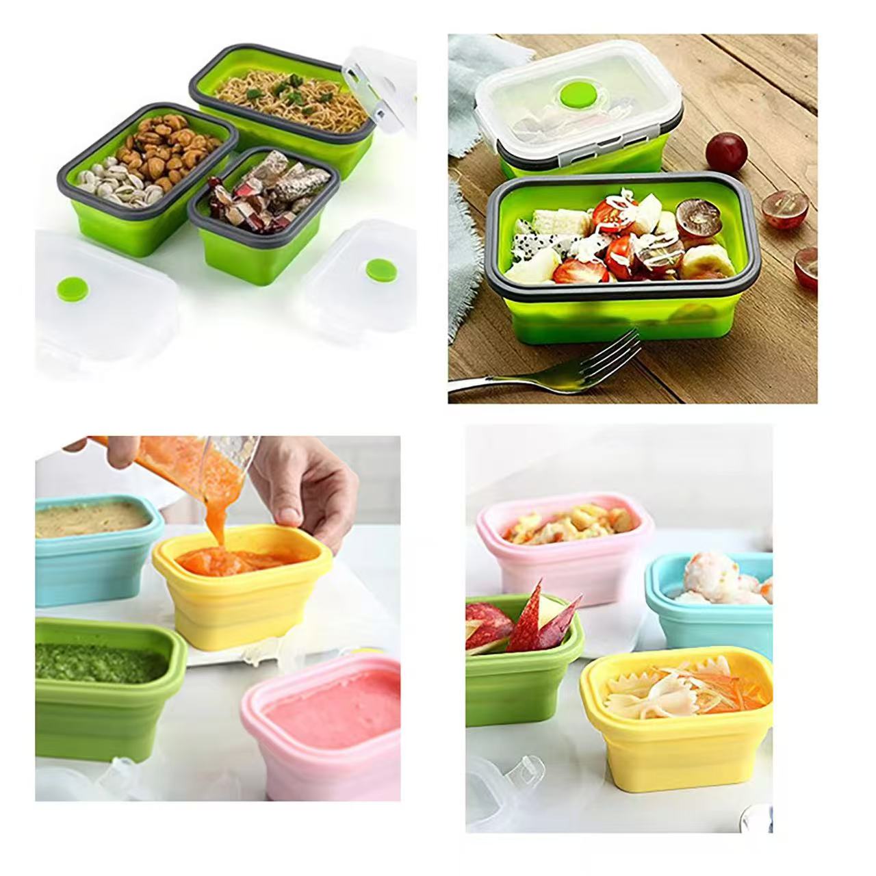 Foldable high-temperature-resistant food-grade silicone food storage container, refrigerator storage box, convenient outdoor packing box