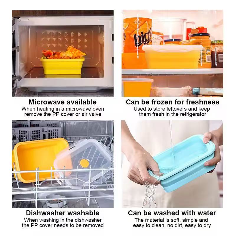 Foldable high-temperature-resistant food-grade silicone food storage container, refrigerator storage box, convenient outdoor packing box