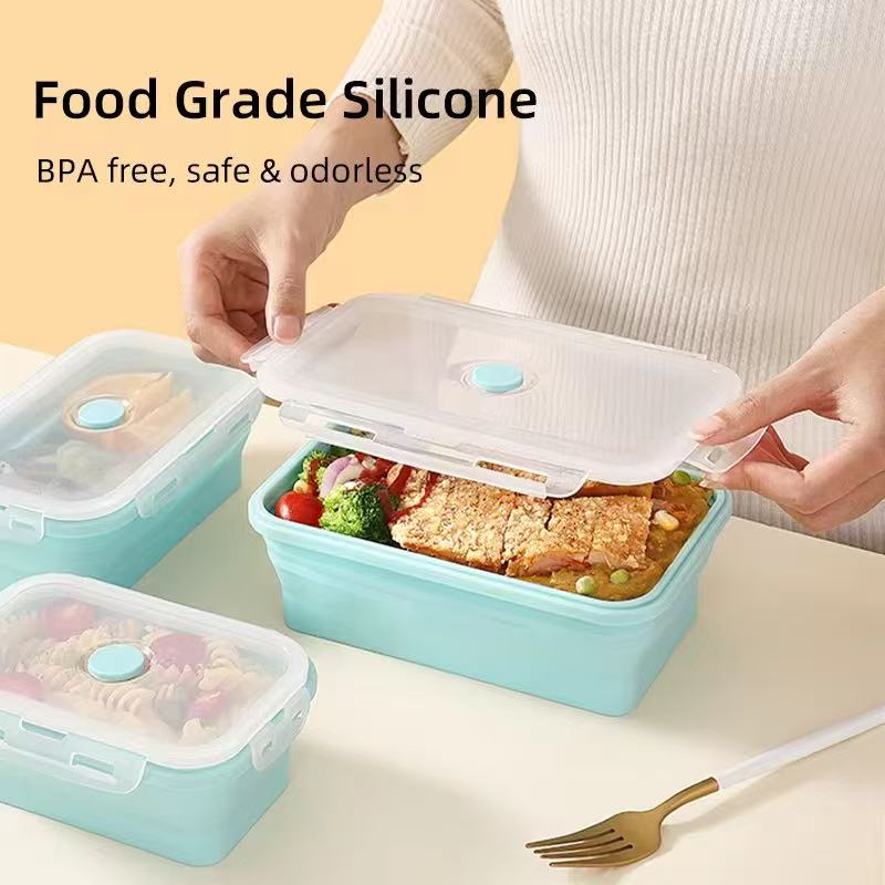 Foldable high-temperature-resistant food-grade silicone food storage container, refrigerator storage box, convenient outdoor packing box