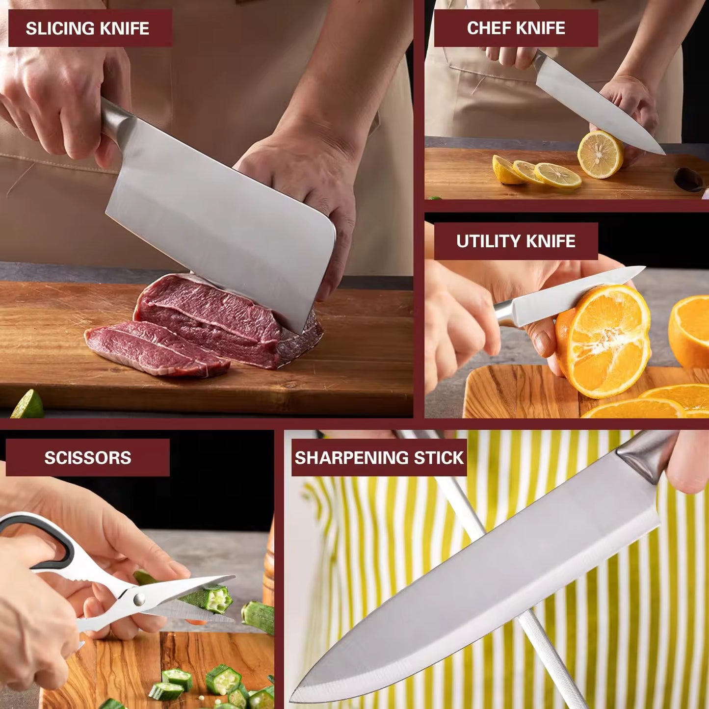 Stainless steel kitchen knife set - 9-piece set