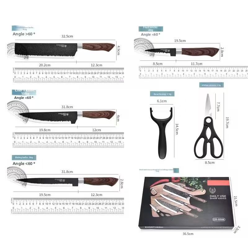 Stainless steel kitchen knife set - 6-piece set