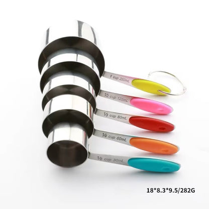 Silicone handle stainless steel measuring cup and measuring spoon set, scale-reading kitchen baking tool set