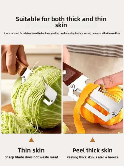 Multifunctional stainless steel household vegetable peeler / onion cutter / bottle opener / melon and fruit slicer