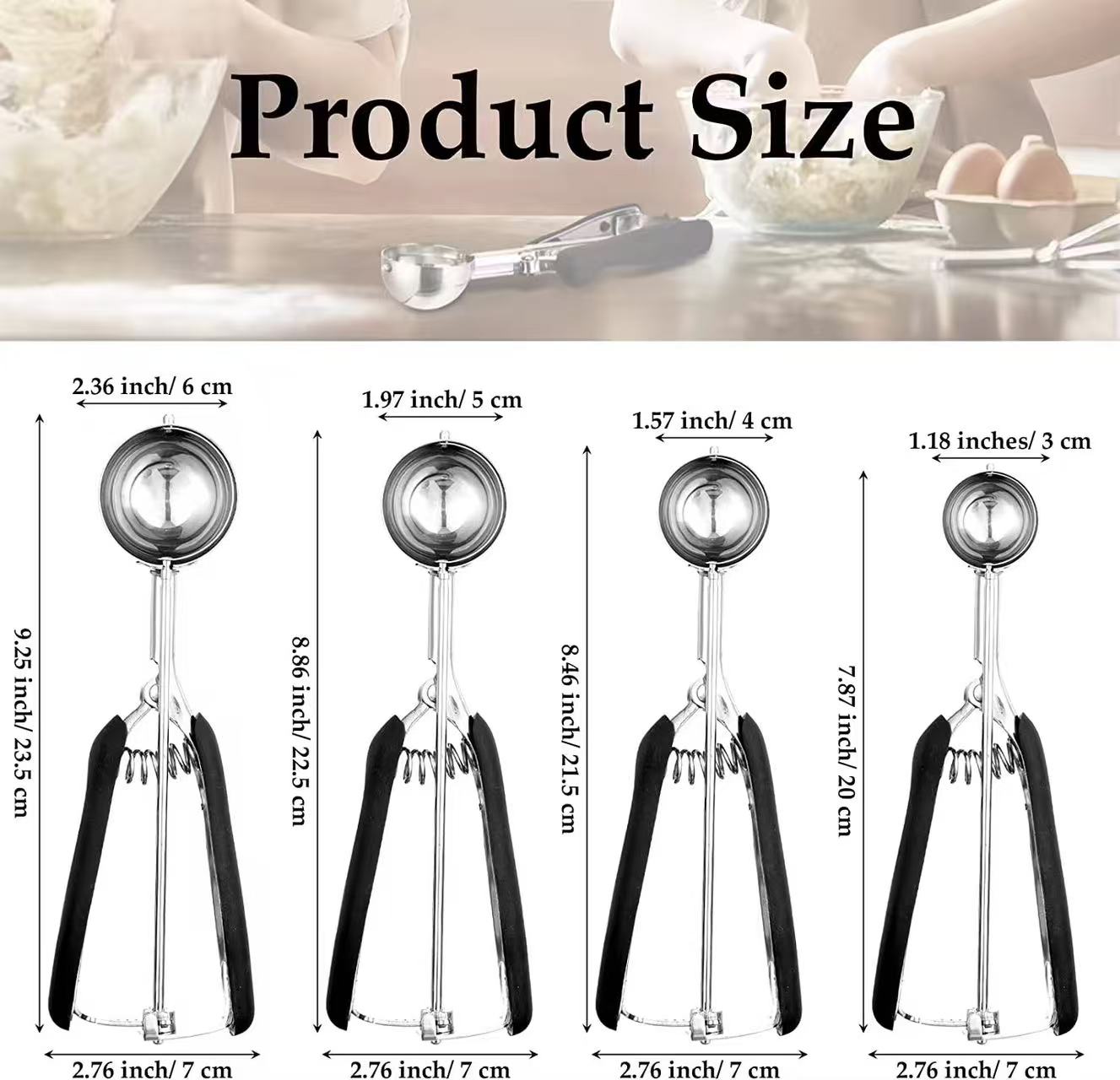 304 stainless steel ice cream scoop / fruit scoop / dessert spoon / ice cream baller