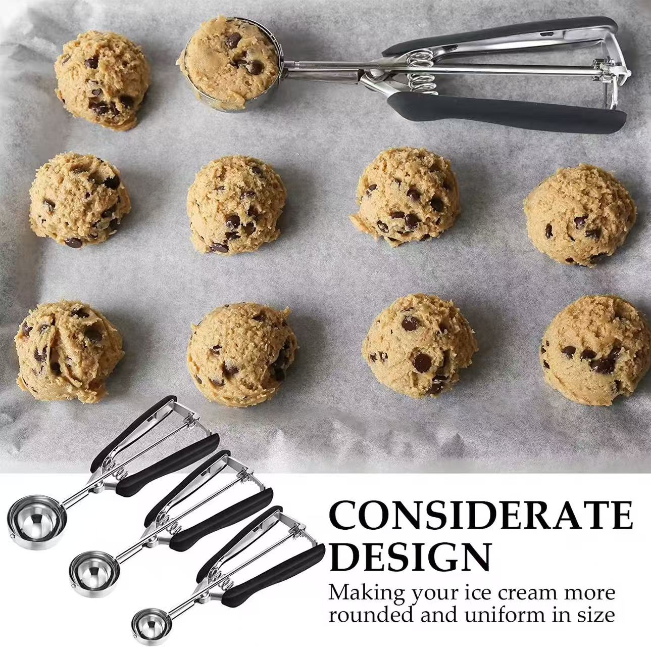 304 stainless steel ice cream scoop / fruit scoop / dessert spoon / ice cream baller