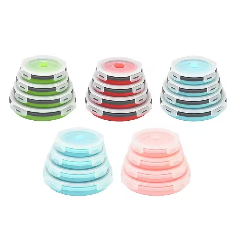 Food-grade high-temperature-resistant round silicone lunch box / refrigerator storage box / preservation box set