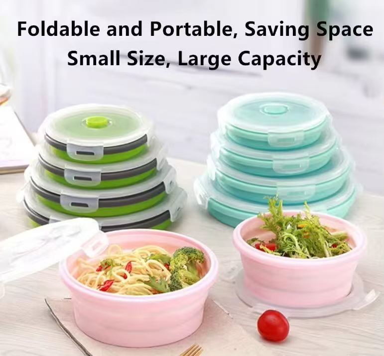Food-grade high-temperature-resistant round silicone lunch box / refrigerator storage box / preservation box set