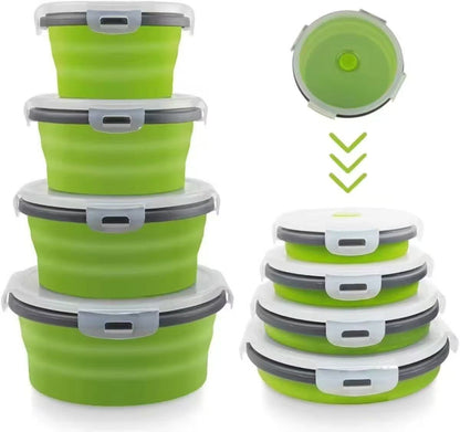 Food-grade high-temperature-resistant round silicone lunch box / refrigerator storage box / preservation box set