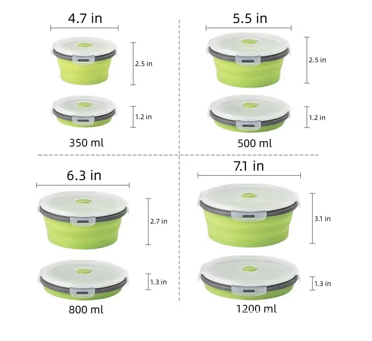 Food-grade high-temperature-resistant round silicone lunch box / refrigerator storage box / preservation box set
