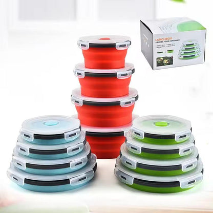 Food-grade high-temperature-resistant round silicone lunch box / refrigerator storage box / preservation box set