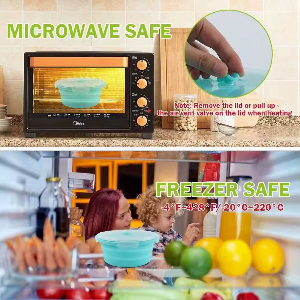 Food-grade high-temperature-resistant round silicone lunch box / refrigerator storage box / preservation box set